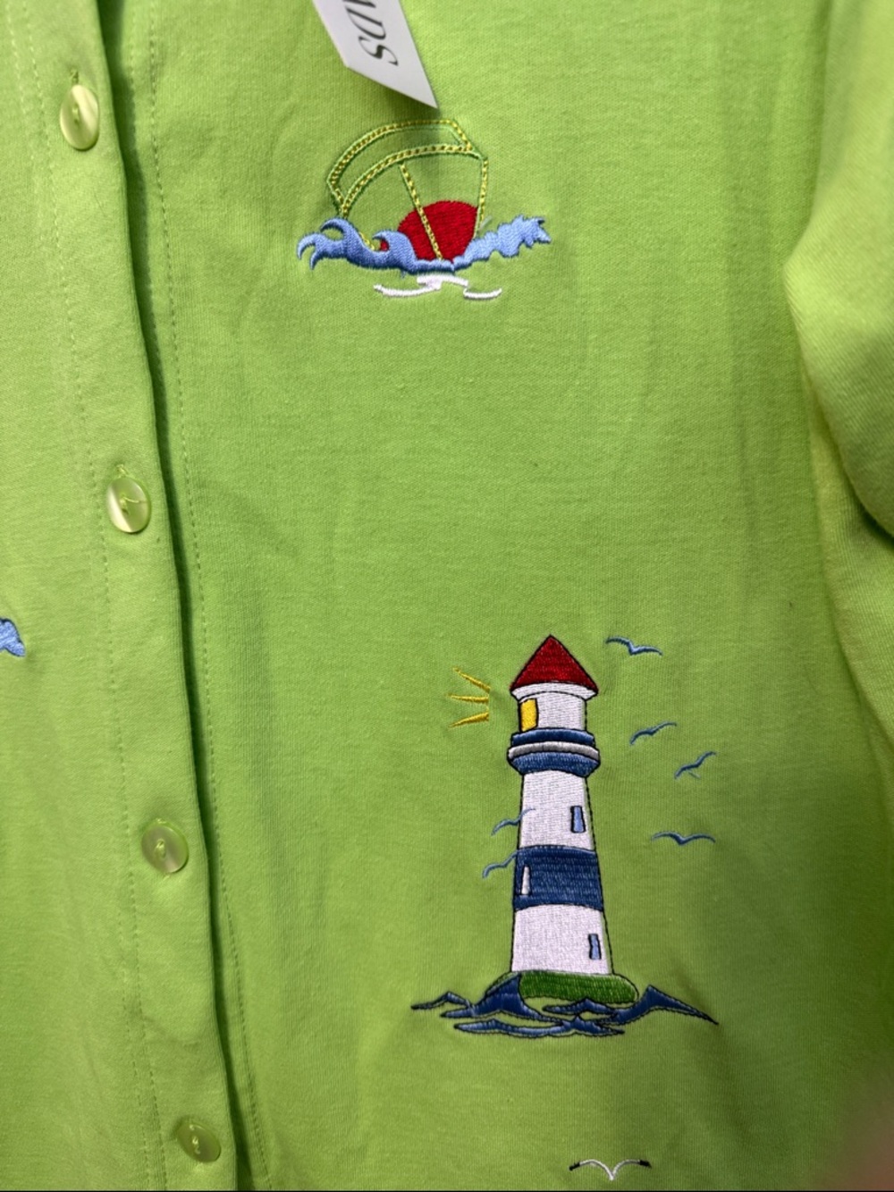 Needle & Thread XL Bright NEW Green Nautical Embroidered Cardigan Beach nautica - Picture 2 of 9